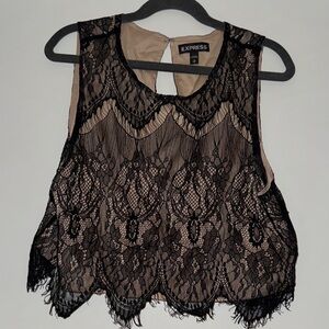 Express Black Lace Overlay Top